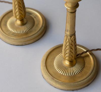 PAIR OF FINE QUALITY GILT BRONZE CANDLESTICKS CONVERTED TO TABLE LAMPS