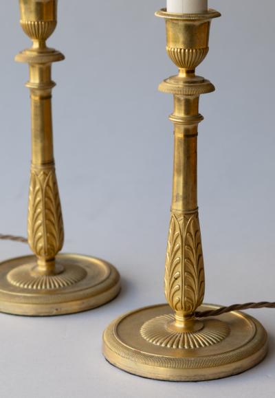 PAIR OF FINE QUALITY GILT BRONZE CANDLESTICKS CONVERTED TO TABLE LAMPS