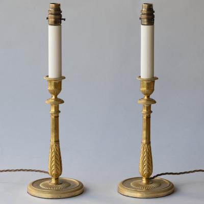 PAIR OF FINE QUALITY GILT BRONZE CANDLESTICKS CONVERTED TO TABLE LAMPS