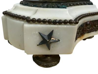 PAIR OF FRENCH 19TH CENTURY BRONZE MARBLE FIVE CANDLE CUP SATYR CANDELABRA