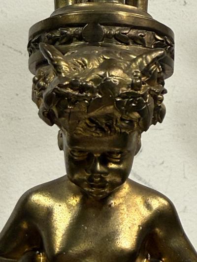 PAIR OF FRENCH 19TH CENTURY BRONZE MARBLE FIVE CANDLE CUP SATYR CANDELABRA