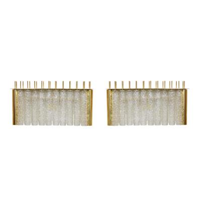 PAIR OF GLASS AND BRASS TUBI TEMPIO WALL LIGHTS