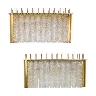 PAIR OF GLASS AND BRASS TUBI TEMPIO WALL LIGHTS
