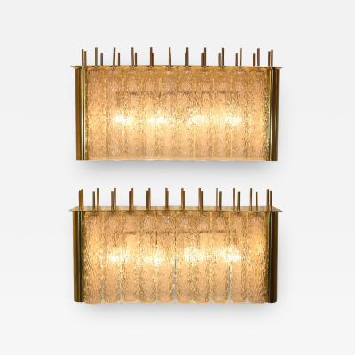 PAIR OF GLASS AND BRASS TUBI TEMPIO WALL LIGHTS