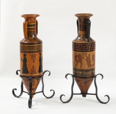 PAIR OF ITALIAN CERAMIC AMPHORA S IN THE ETRUSCAN STYLE
