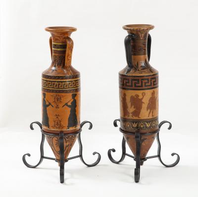 PAIR OF ITALIAN CERAMIC AMPHORA S IN THE ETRUSCAN STYLE