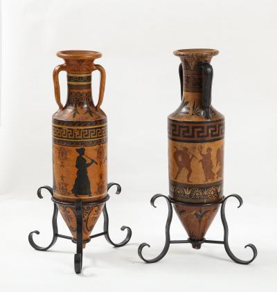 PAIR OF ITALIAN CERAMIC AMPHORA S IN THE ETRUSCAN STYLE