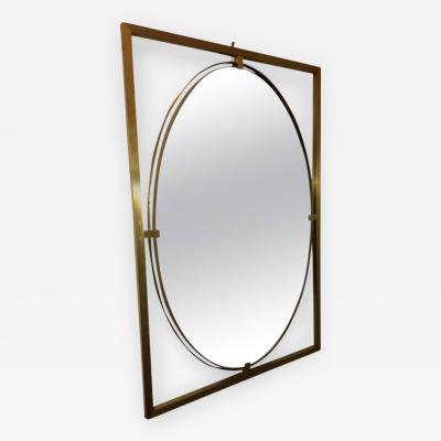 PAIR OF ITALIAN MODERN FLOATING OVAL BRASS MIRRORS