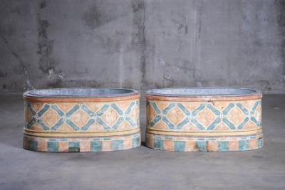PAIR OF ITALIAN OVAL WOOD PLANTERS