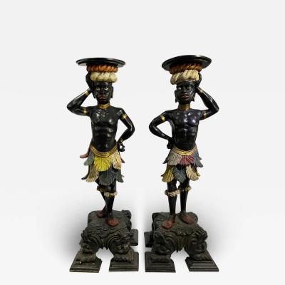 PAIR OF ITALIAN POLYCHROME PAINTED BLACKAMOOR PEDESTALS