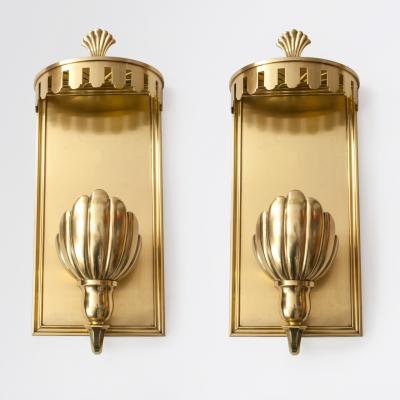 PAIR OF LARGE SWEDISH ART DECO SCONCES WITH SHELL SHADES