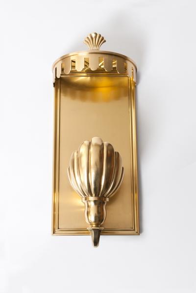 PAIR OF LARGE SWEDISH ART DECO SCONCES WITH SHELL SHADES