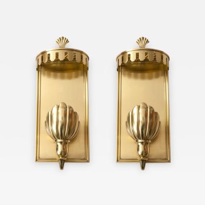 PAIR OF LARGE SWEDISH ART DECO SCONCES WITH SHELL SHADES