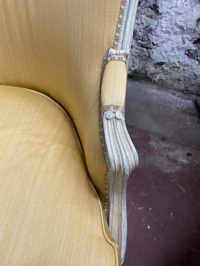 PAIR OF LOUIS XV STYLE YELLOW PAINTED ARMCHAIRS