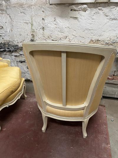 PAIR OF LOUIS XV STYLE YELLOW PAINTED ARMCHAIRS