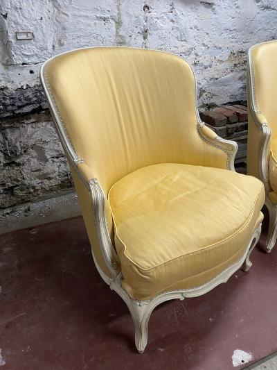 PAIR OF LOUIS XV STYLE YELLOW PAINTED ARMCHAIRS