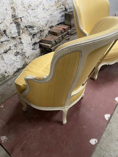 PAIR OF LOUIS XV STYLE YELLOW PAINTED ARMCHAIRS