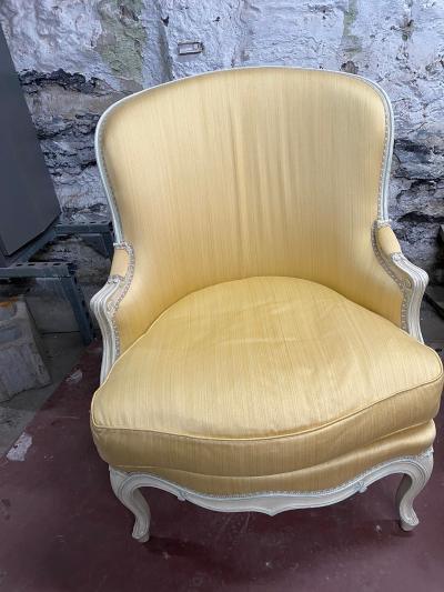 PAIR OF LOUIS XV STYLE YELLOW PAINTED ARMCHAIRS