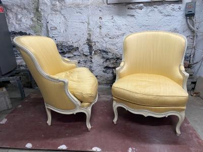 PAIR OF LOUIS XV STYLE YELLOW PAINTED ARMCHAIRS