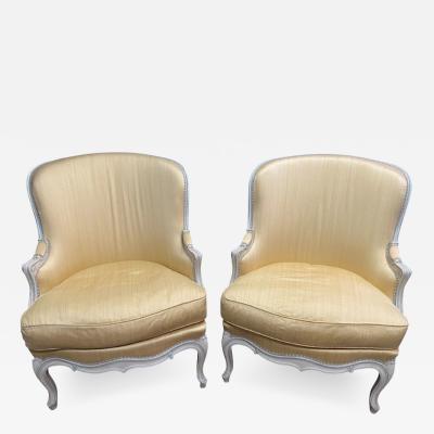 PAIR OF LOUIS XV STYLE YELLOW PAINTED ARMCHAIRS
