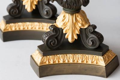 PAIR OF MARBLE PATINATED BRONZE AND GILT BRONZE CANDLESTICKS