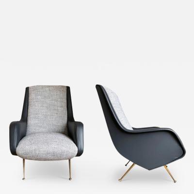 PAIR OF MID CENTURY ITALIAN ARMCHAIRS WITH LEATHER SIDES