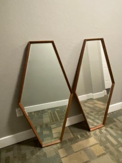 PAIR OF MID CENTURY MODERN DIAMOND HEXAGON MIRRORS