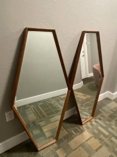 PAIR OF MID CENTURY MODERN DIAMOND HEXAGON MIRRORS