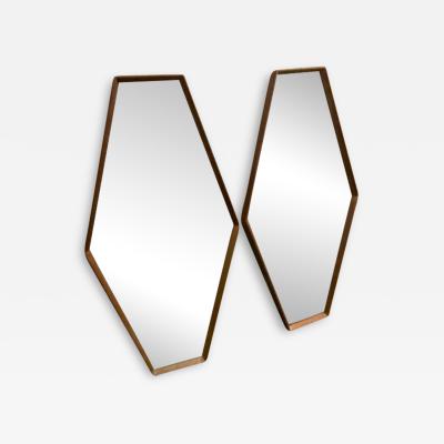 PAIR OF MID CENTURY MODERN DIAMOND HEXAGON MIRRORS
