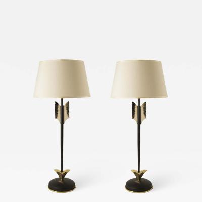 PAIR OF MIDCENTURY ARROW SHAPED BASE TABLE LAMPS
