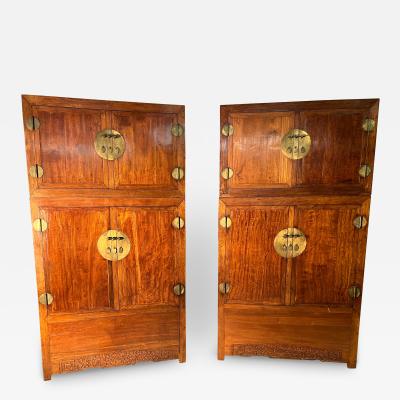 PAIR OF MING DYNASTY PEARWOOD CHEST ON CHEST CABINETS