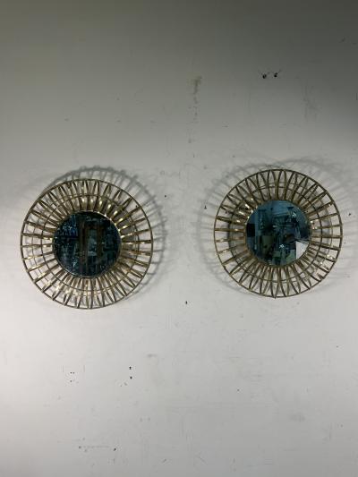 PAIR OF MODERN GILT METAL CAGE FORM MIRRORS