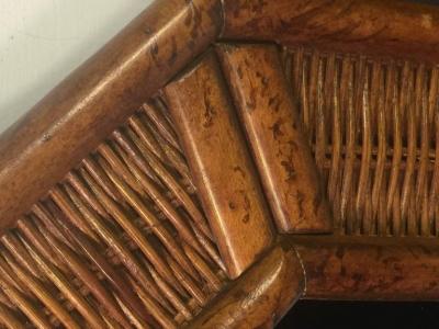 PAIR OF MODERN WOOD BAMBOO AND WICKER ELONGATED OCTAGONAL MIRRORS