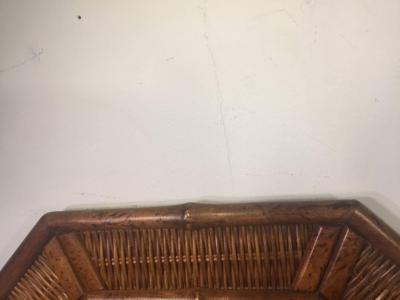 PAIR OF MODERN WOOD BAMBOO AND WICKER ELONGATED OCTAGONAL MIRRORS