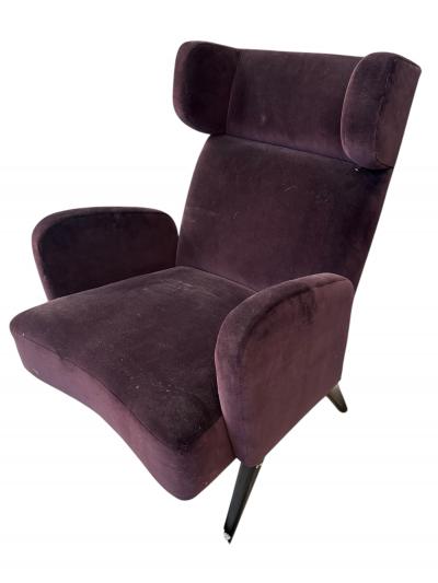 PAIR OF MODERNIST DEEP PURPLE VELOUR ITALIAN WINGBACK CHAIRS