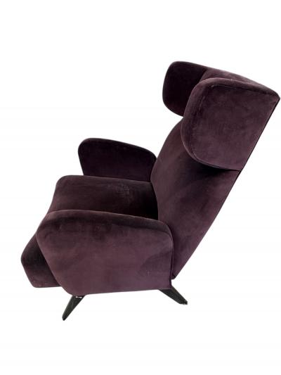 PAIR OF MODERNIST DEEP PURPLE VELOUR ITALIAN WINGBACK CHAIRS