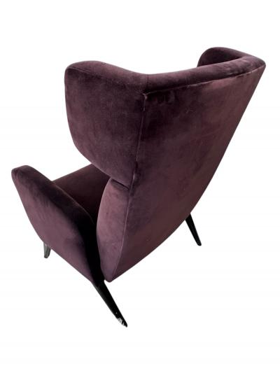 PAIR OF MODERNIST DEEP PURPLE VELOUR ITALIAN WINGBACK CHAIRS