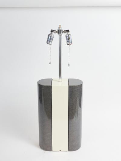 PAIR OF MODERNIST LACQUERED GREY AND BEIGE WOOD TABLE LAMPS