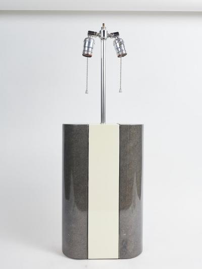 PAIR OF MODERNIST LACQUERED GREY AND BEIGE WOOD TABLE LAMPS