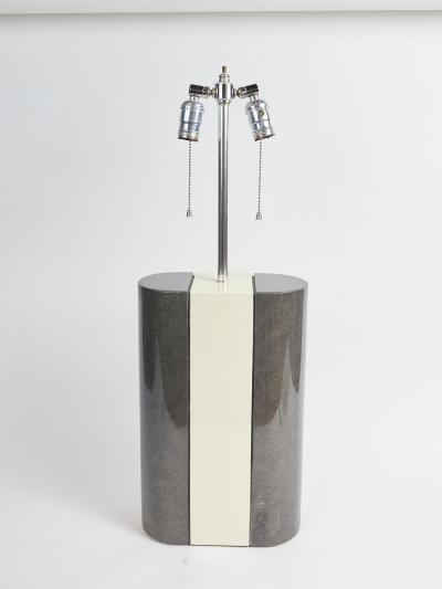 PAIR OF MODERNIST LACQUERED GREY AND BEIGE WOOD TABLE LAMPS