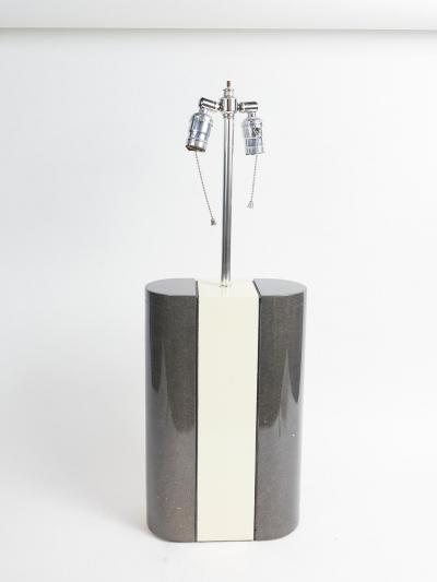 PAIR OF MODERNIST LACQUERED GREY AND BEIGE WOOD TABLE LAMPS