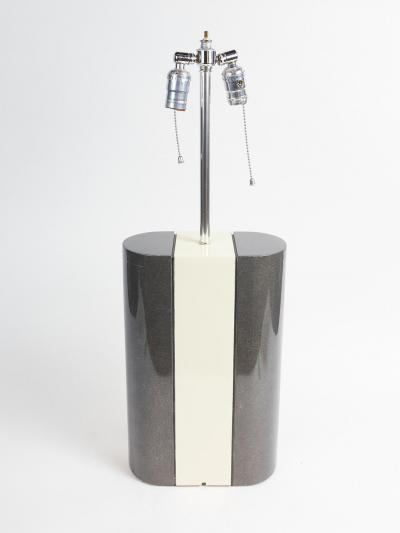 PAIR OF MODERNIST LACQUERED GREY AND BEIGE WOOD TABLE LAMPS