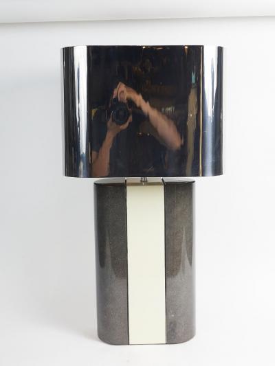 PAIR OF MODERNIST LACQUERED GREY AND BEIGE WOOD TABLE LAMPS