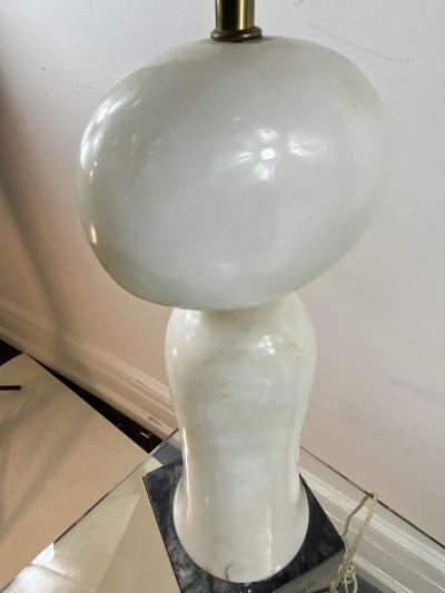 PAIR OF MODERNIST SCULPTED WHITE AND BLACK MARBLE LAMPS