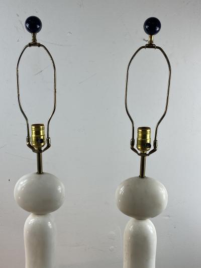 PAIR OF MODERNIST SCULPTED WHITE AND BLACK MARBLE LAMPS
