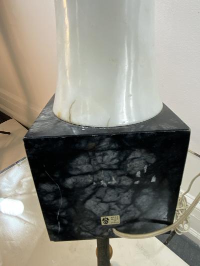 PAIR OF MODERNIST SCULPTED WHITE AND BLACK MARBLE LAMPS