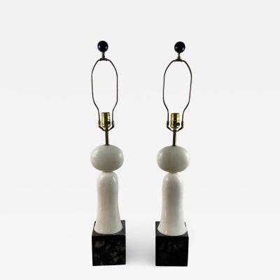 PAIR OF MODERNIST SCULPTED WHITE AND BLACK MARBLE LAMPS
