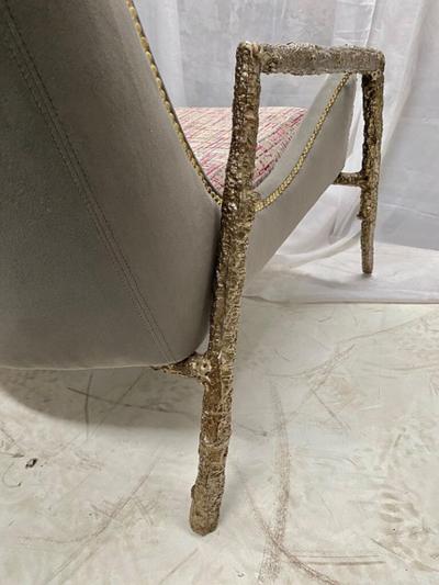 PAIR OF MODERNIST VELVET AND BRONZE WINGBACK ARMCHAIRS WITH BRONZE STRUCTURE