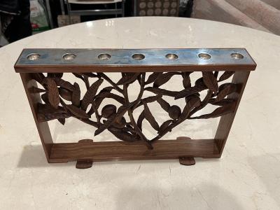 PAIR OF MODERNIST WALNUT STERLING MENORAHS BY DAVID MOSS AND NOAH GREENBERG