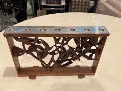 PAIR OF MODERNIST WALNUT STERLING MENORAHS BY DAVID MOSS AND NOAH GREENBERG